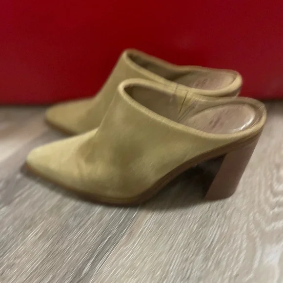 Vince Camuto Suede Slip-On Mules in Pale Yellow - Picture 2 of 7